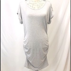 Gray Scoop Neck Short Sleeve Ruched Side T Shirt Dress L